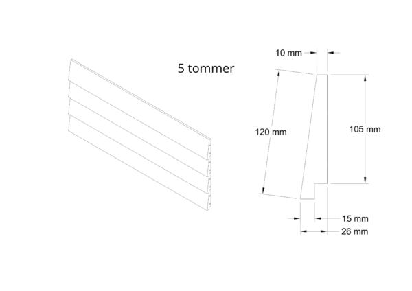 Klinkbeklædning lærk 5 tommer - med mål og profil